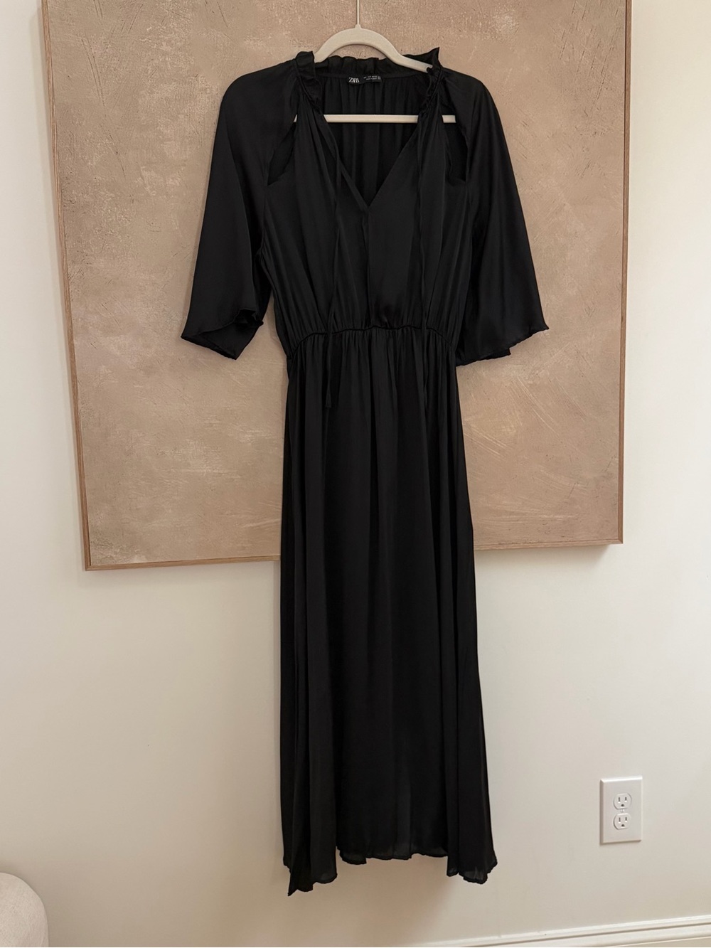 Zara Black Maxi Tie-Neck Dress
